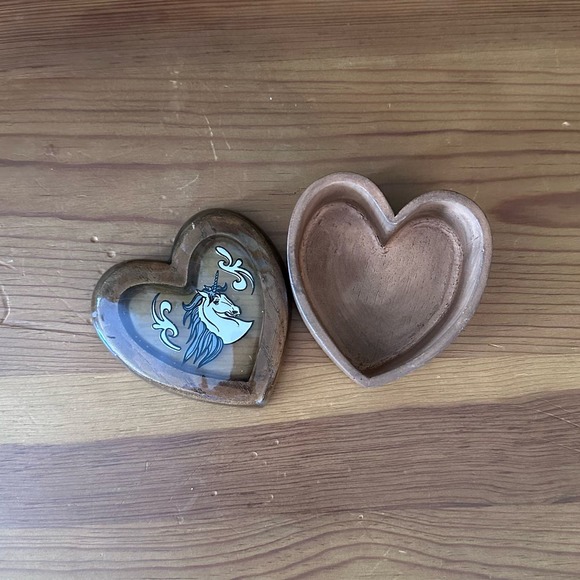 Vintage Wooden Heart Unicorn Jewelry Trinket Box - Picture 1 of 5